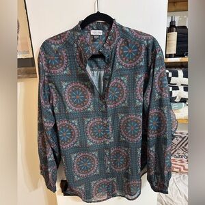 Tasha Polizzi Top Womens Medium Western Ruffle Brady Blouse Mandala Sheer